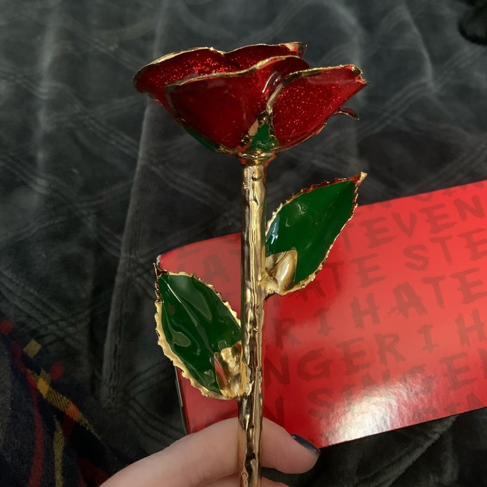 Red sparkly rose dipped in 24K gold